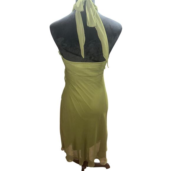 Sangria Halter Party Dress Sheer Overlay Roused Bust Y2K Fairy Whimsigoth Green - Picture 2 of 16